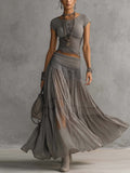 Elena Lace-Paneled Top and Pleated Maxi Skirt Set