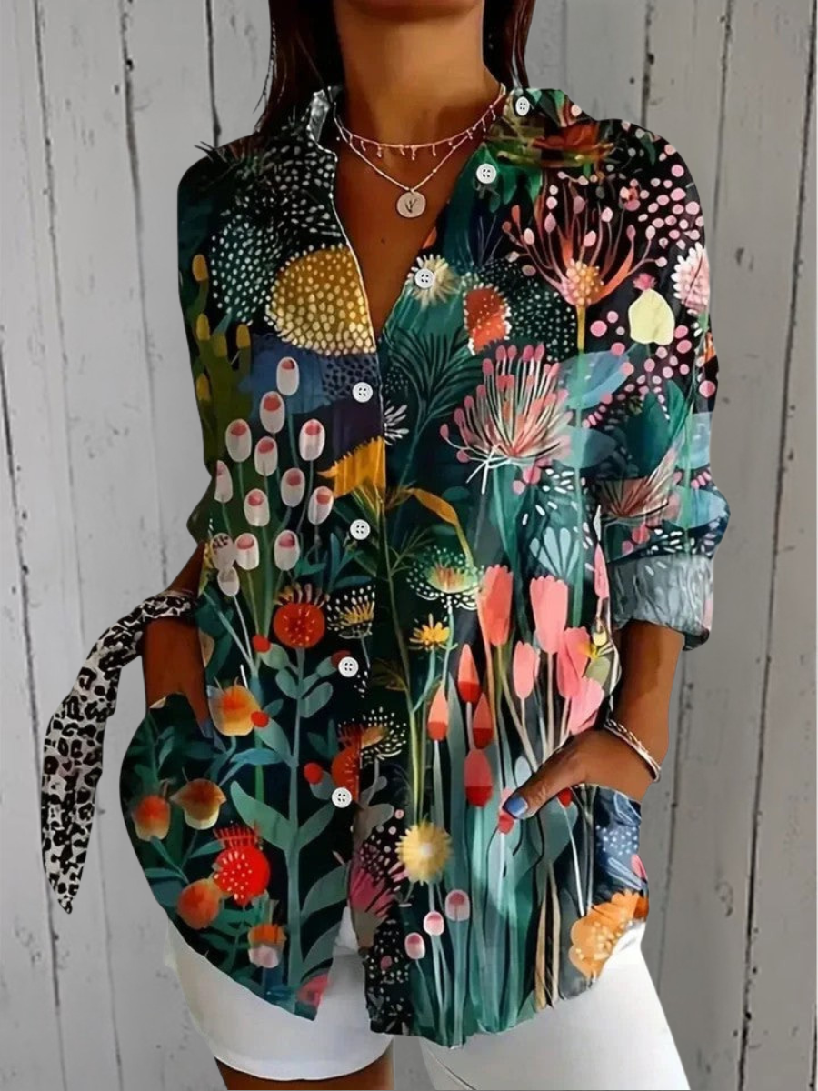 Angela | Vibrant Artistic Button-Up Blouse