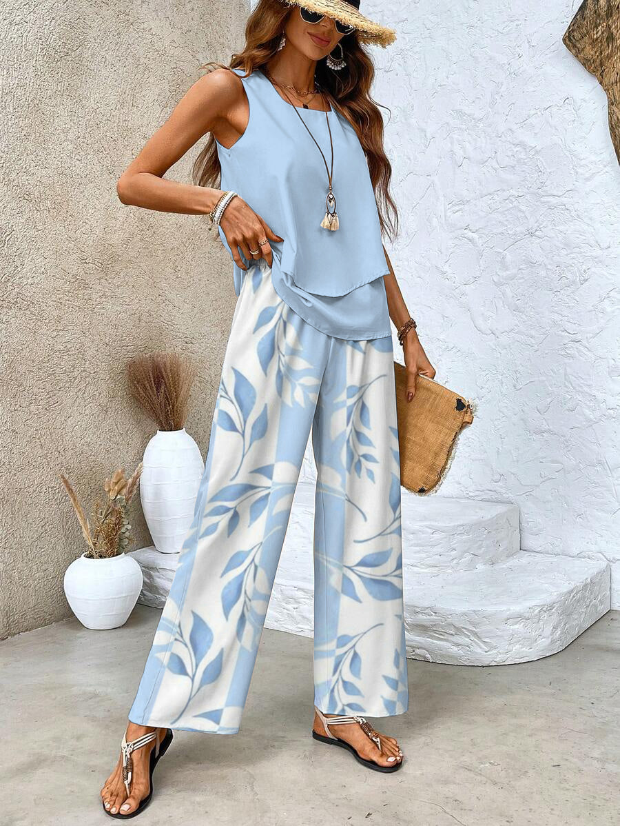 Averie | Elegant Layered Wide Leg Two Piece Summer Set