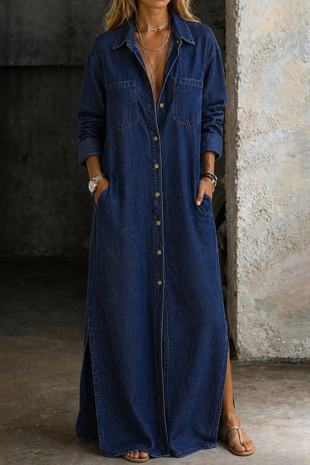 Delana | Denim Button Down Dress
