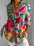 Deliane | Vibrant Artistic Button-Up Blouse