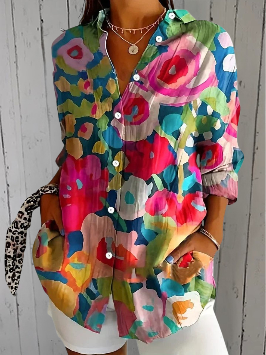 Deliane | Vibrant Artistic Button-Up Blouse