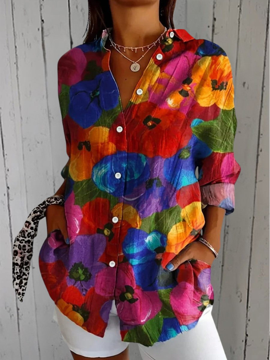 Anita | Vibrant Artistic Button-Up Blouse