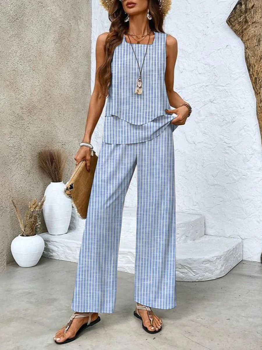 Averie | Elegant Layered Wide Leg Two Piece Summer Set