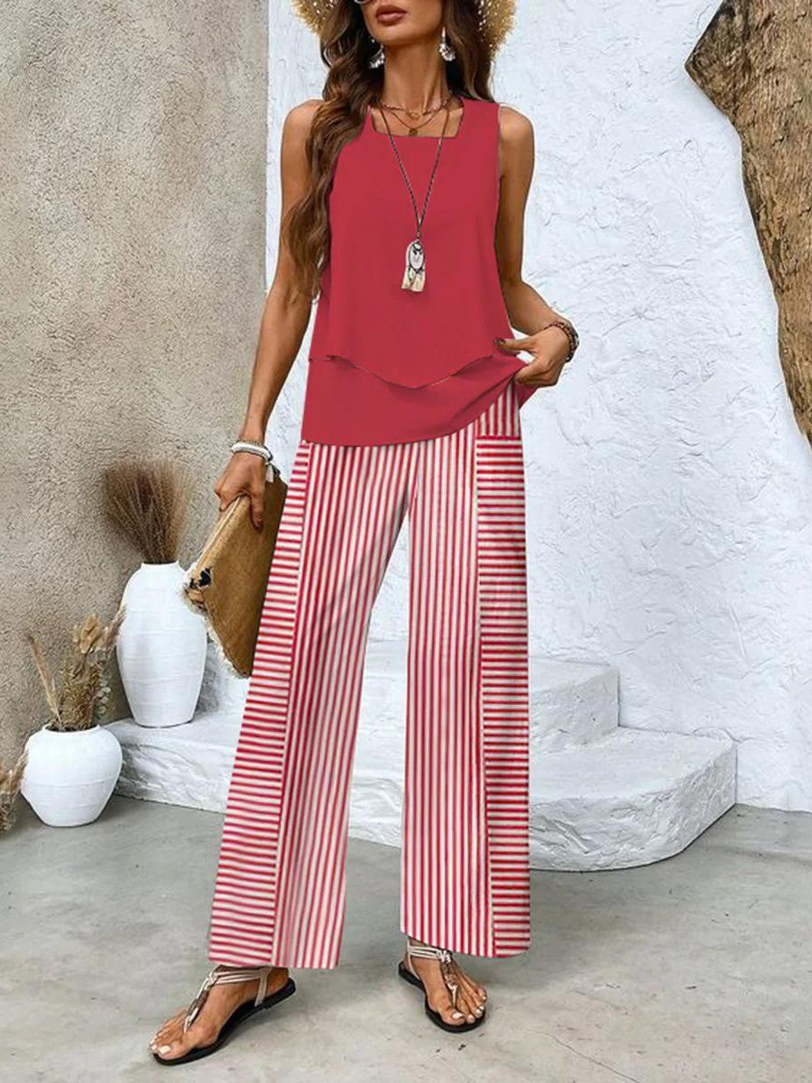 Averie | Elegant Layered Wide Leg Two Piece Summer Set