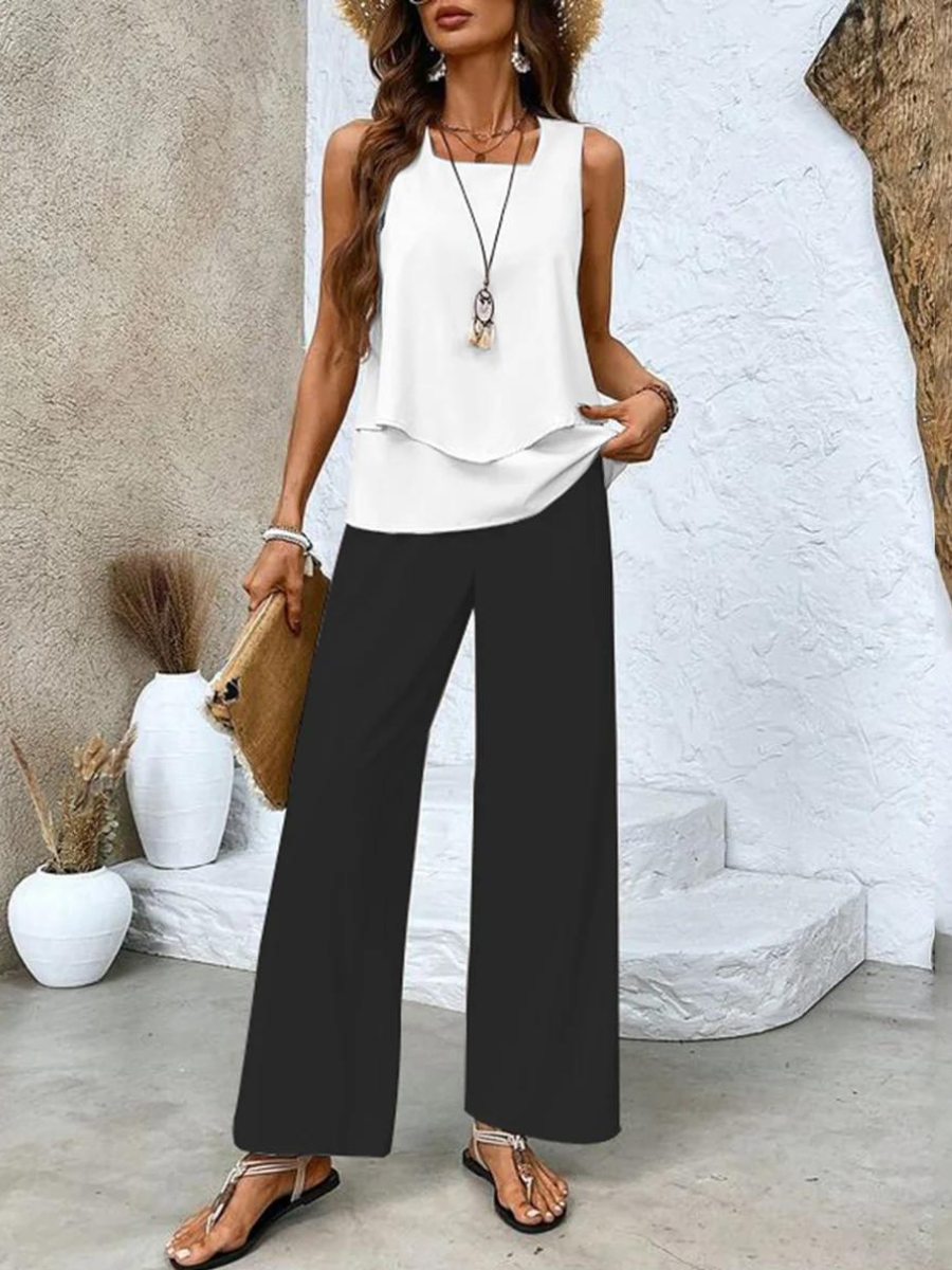 Averie | Elegant Layered Wide Leg Two Piece Summer Set