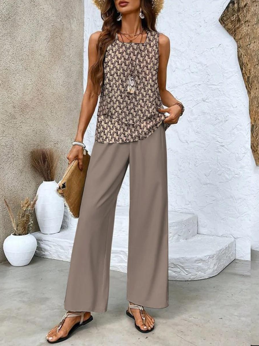 Averie | Elegant Layered Wide Leg Two Piece Summer Set