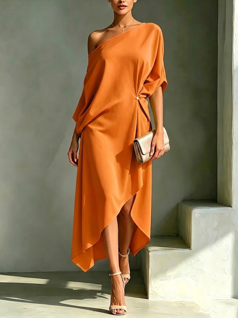 Caitlyn | One-Shoulder Asymmetrical Midi Dress