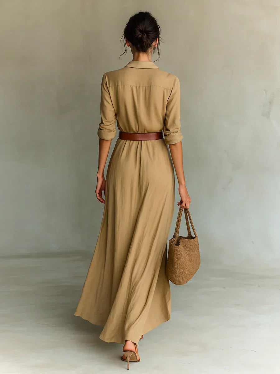 Camille™ | Maxi Dress with Lapels and Waist Belt