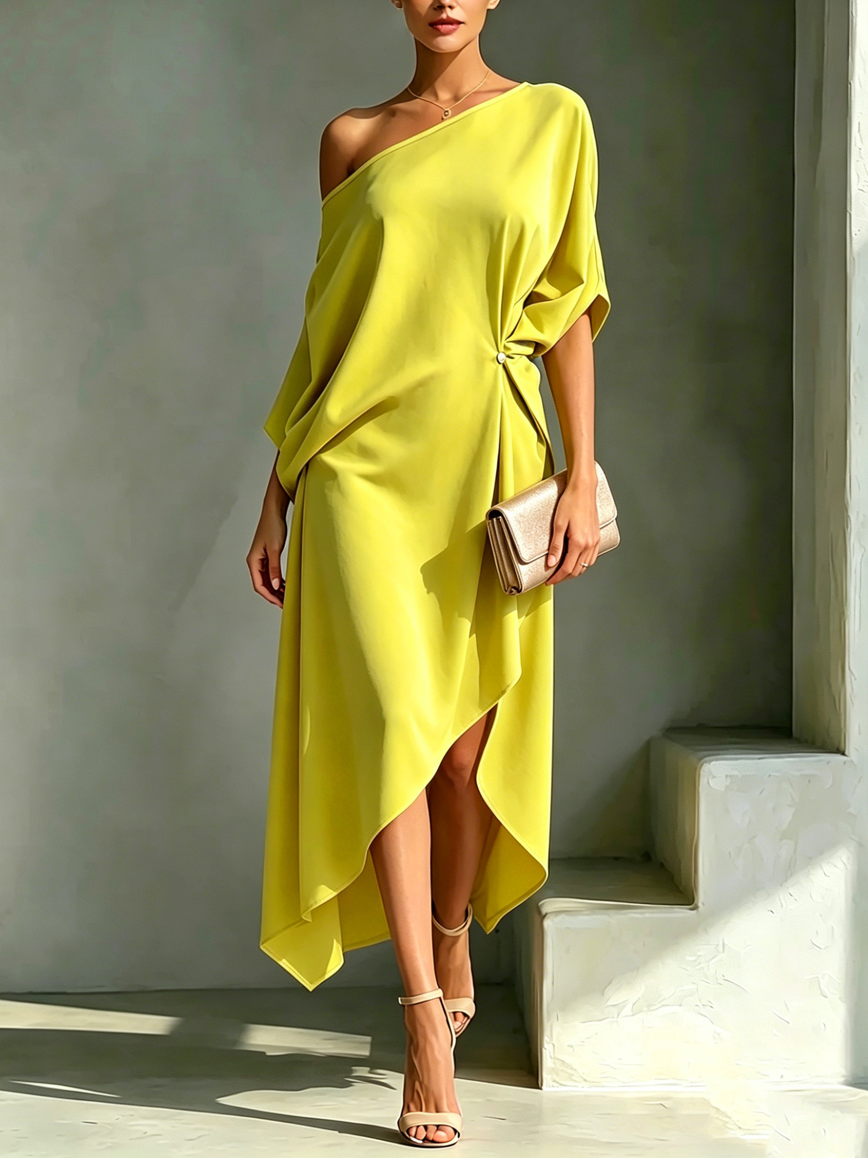 Caitlyn | One-Shoulder Asymmetrical Midi Dress