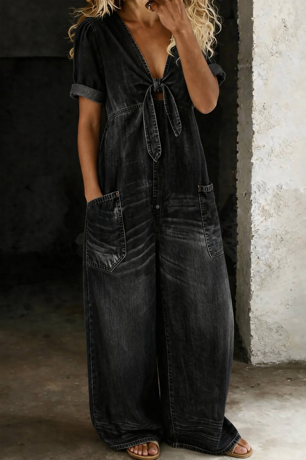 Miya | V Neck Short Sleeve Jumpsuit