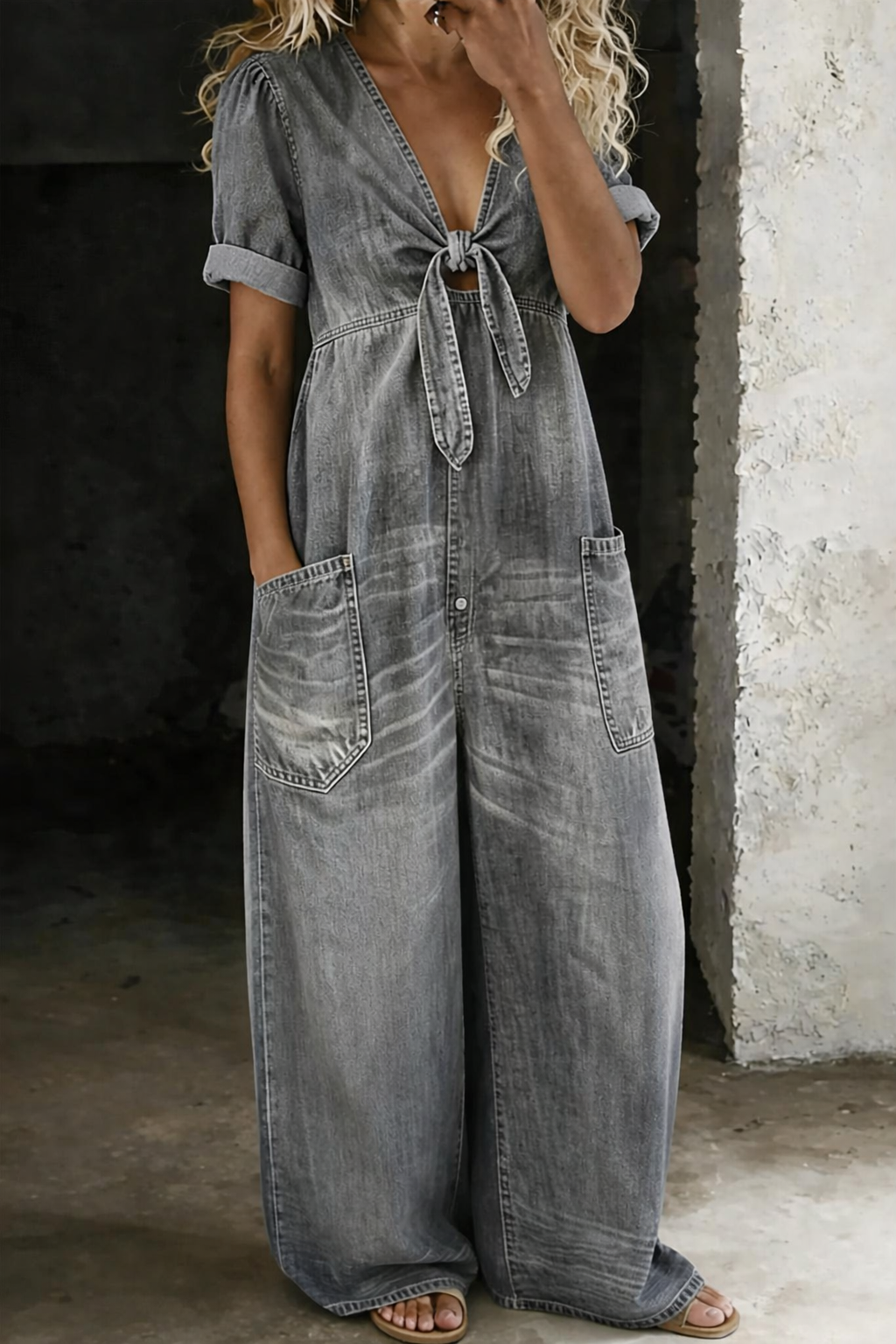 Miya | V Neck Short Sleeve Jumpsuit