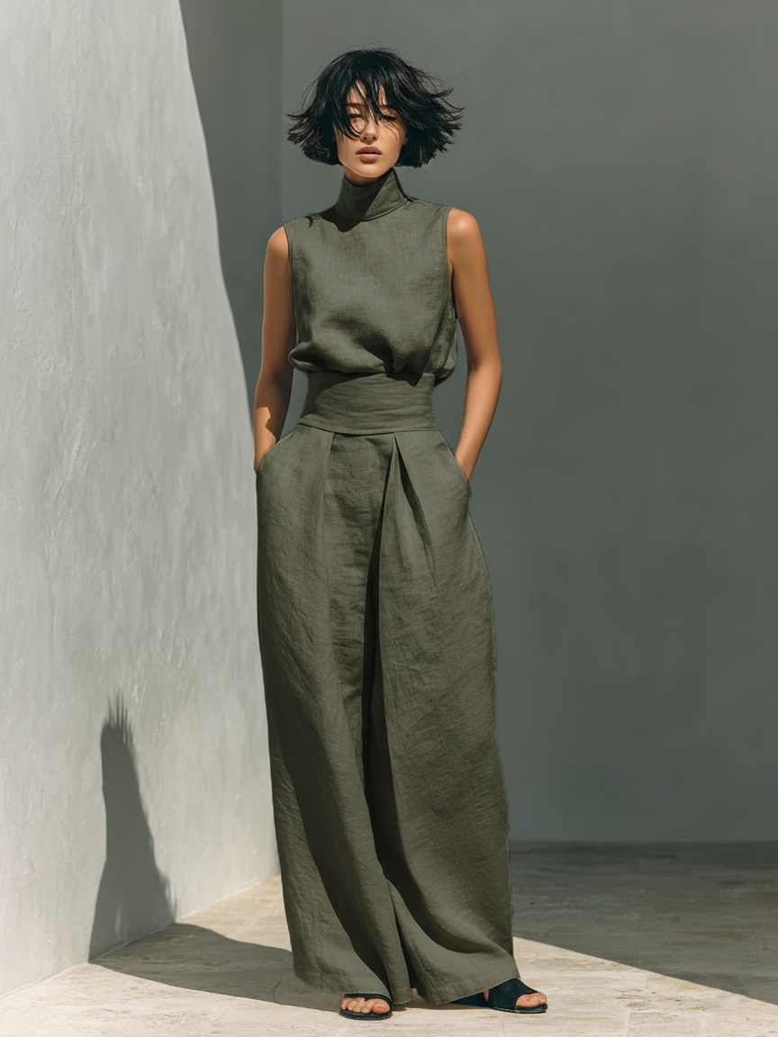 Maria™ | Complete set with tank top and wide cotton and linen pants
