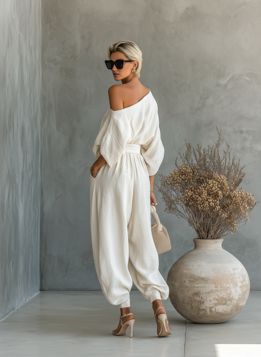 Trisha | Luxe Linen One-Shoulder Set