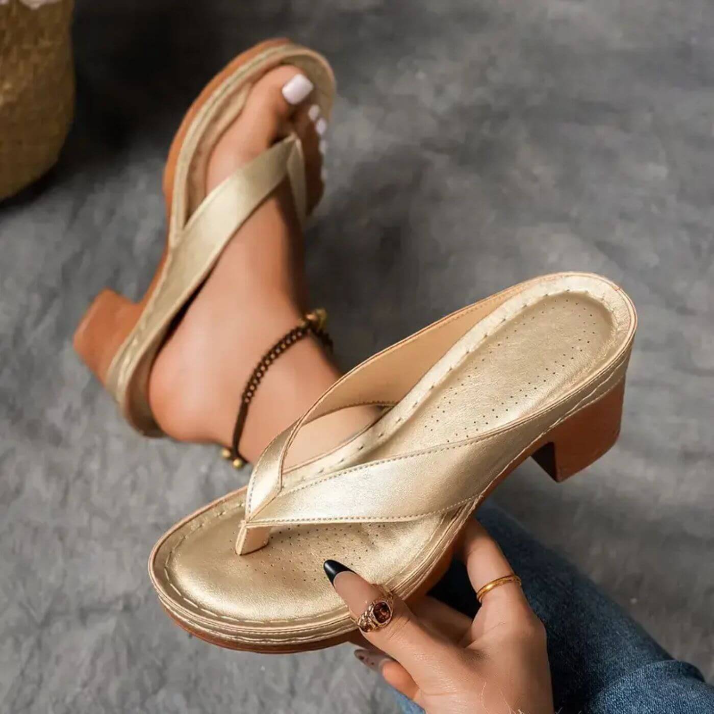Samantha™| Comfortable Low Heel Flip Flop Sandals
