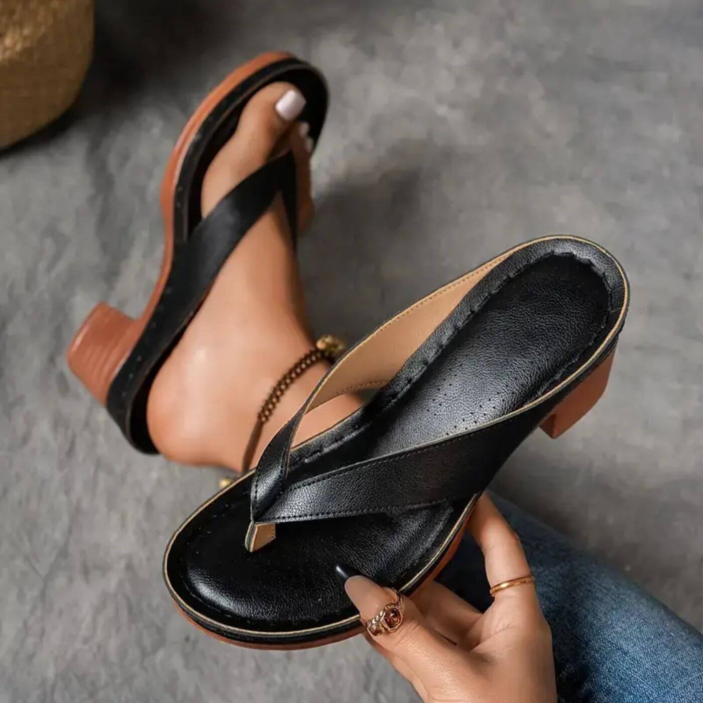 Samantha™| Comfortable Low Heel Flip Flop Sandals