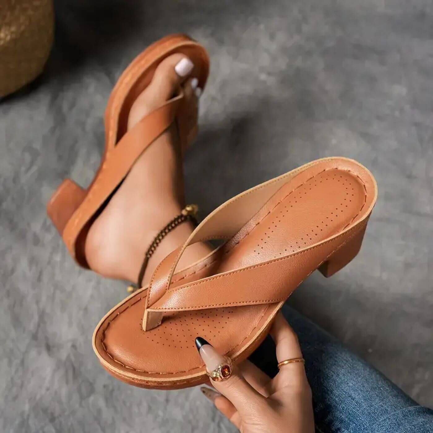 Samantha™| Comfortable Low Heel Flip Flop Sandals