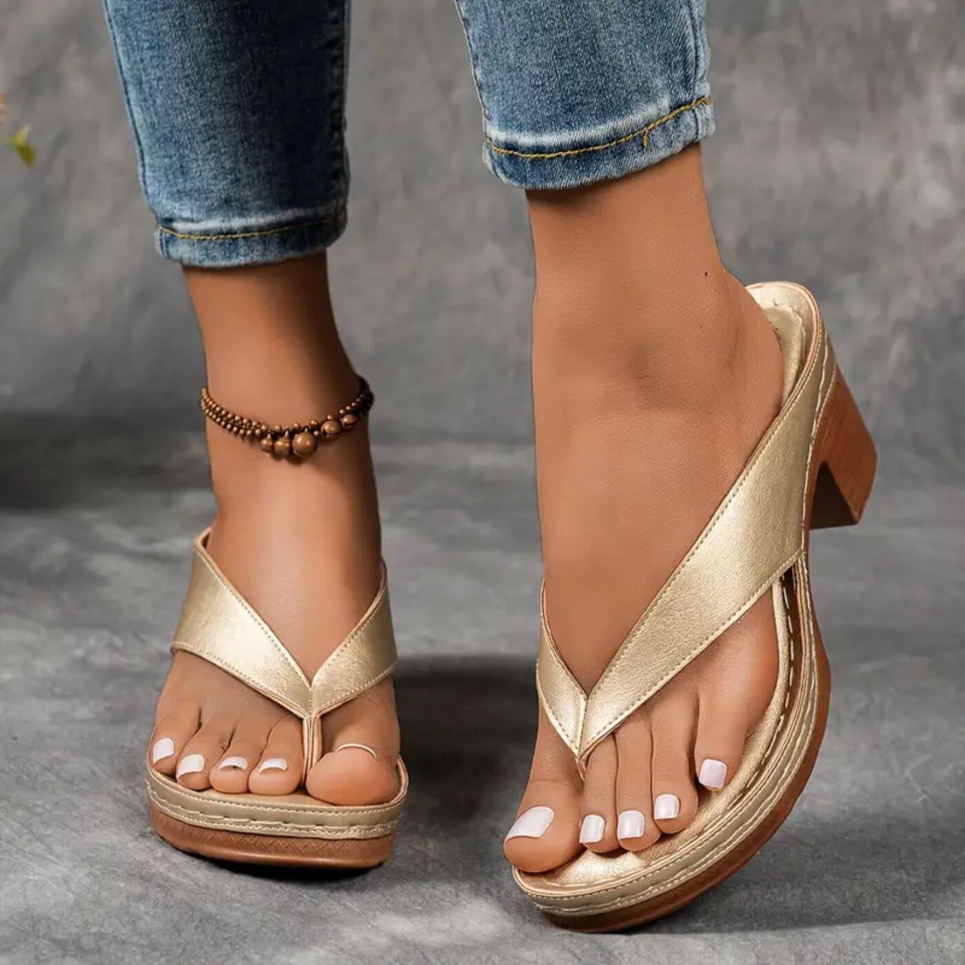 Samantha™| Comfortable Low Heel Flip Flop Sandals
