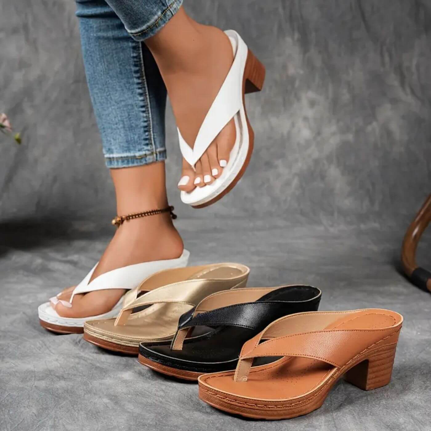 Samantha™| Comfortable Low Heel Flip Flop Sandals