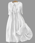 Daisy - Elegant Cotton Linen Mid Sleeve Dress