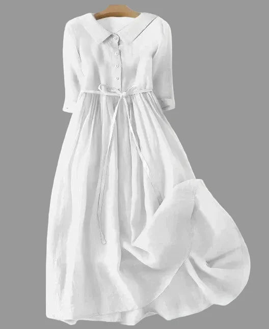 Daisy - Elegant Cotton Linen Mid Sleeve Dress