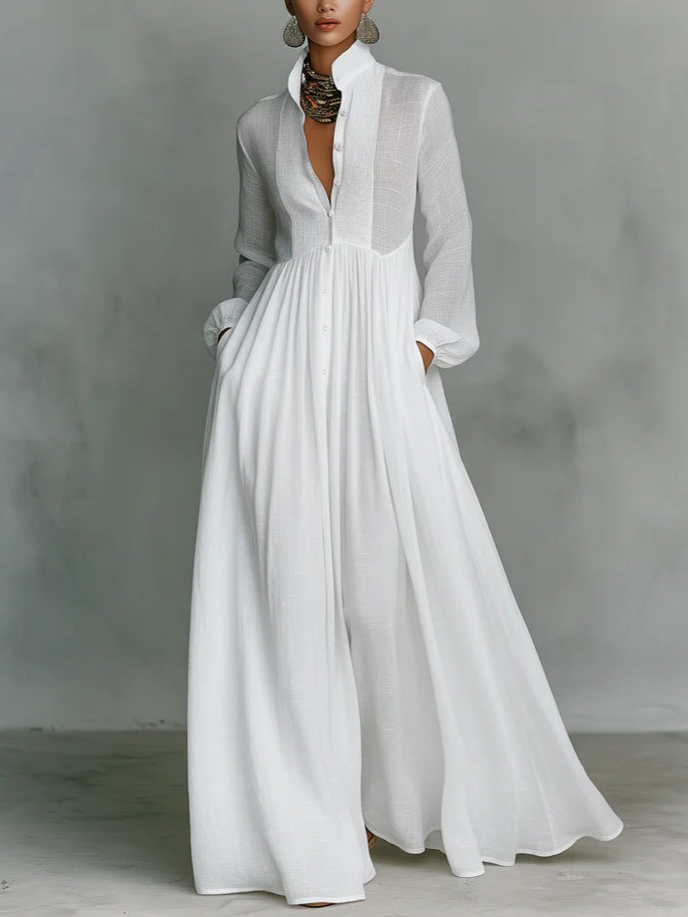 Léonie™ | Minimalist Maxi Dress with Stand-Up Collar