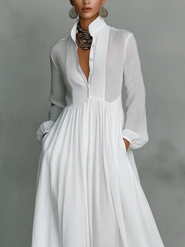 Léonie™ | Minimalist Maxi Dress with Stand-Up Collar