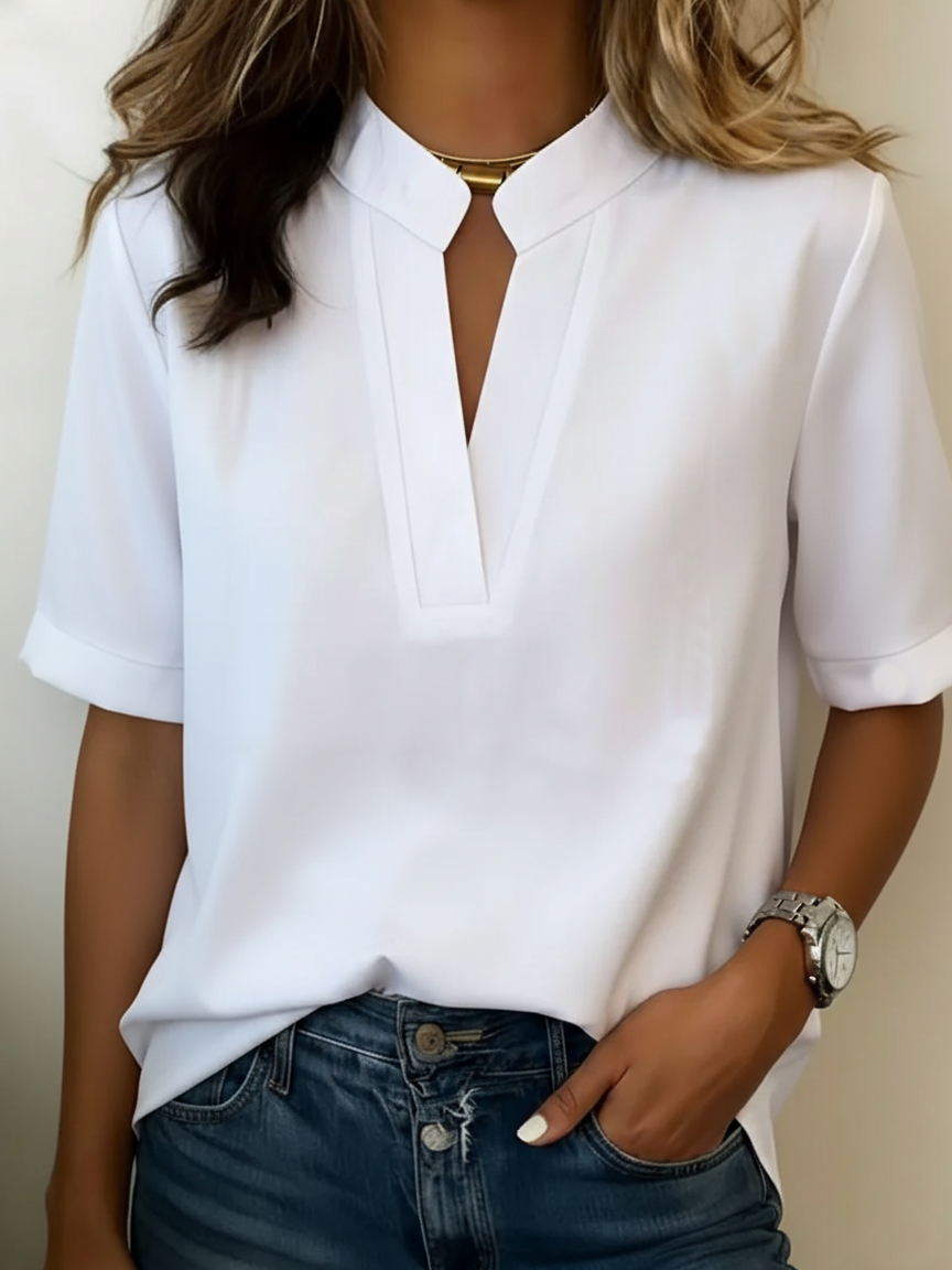 Margaux | Chic Blouse with V-Neck and Gold Detail