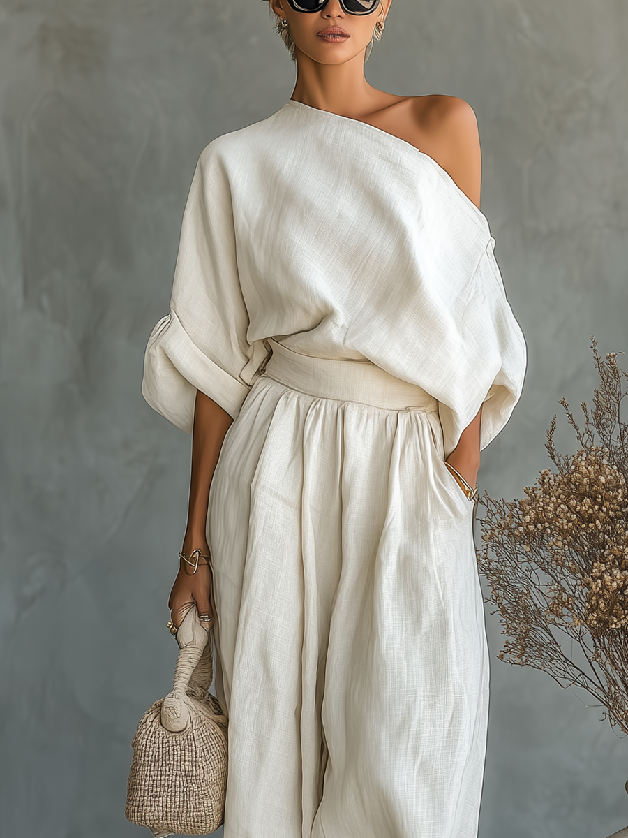 Trisha | Luxe Linen One-Shoulder Set