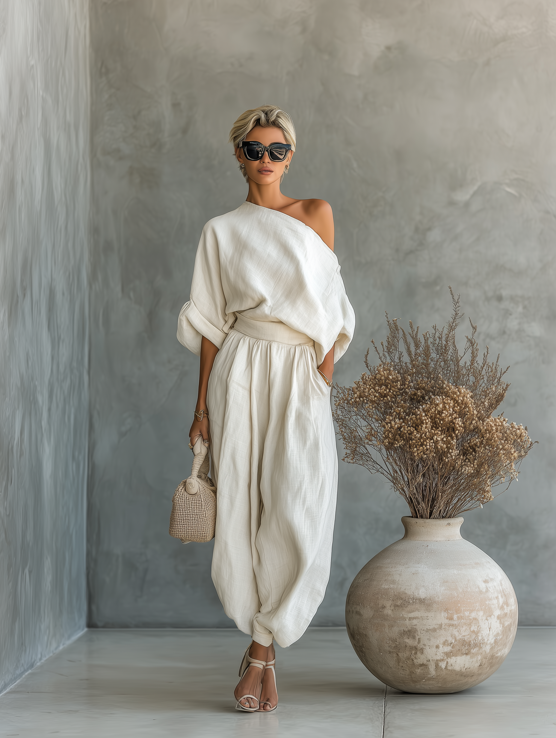 Trisha | Luxe Linen One-Shoulder Set
