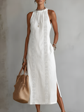 Jimena | Linen Midi Dress with Mao Collar