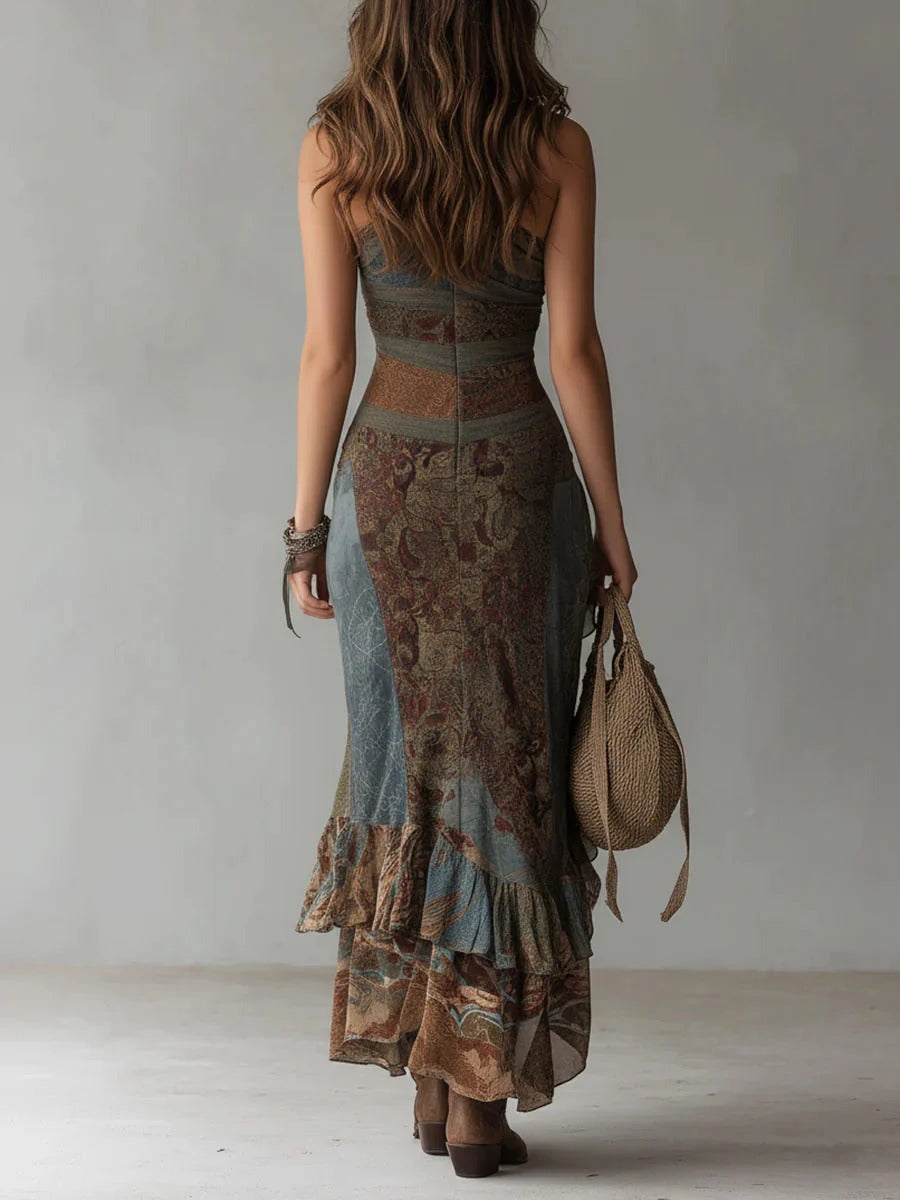 Marianna™ | Asymmetrical long dress with ethnic print and side slit