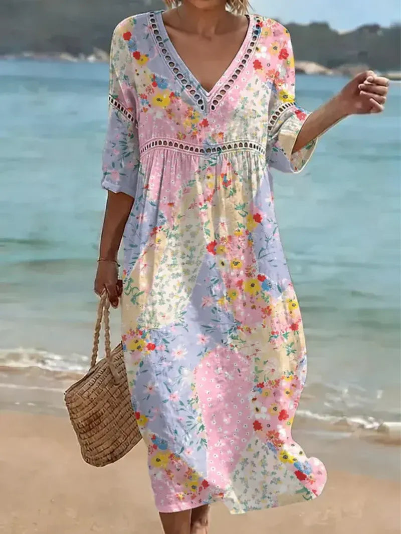 Layla | Women’s Floral Patchwork V-Neck Maxi Dress
