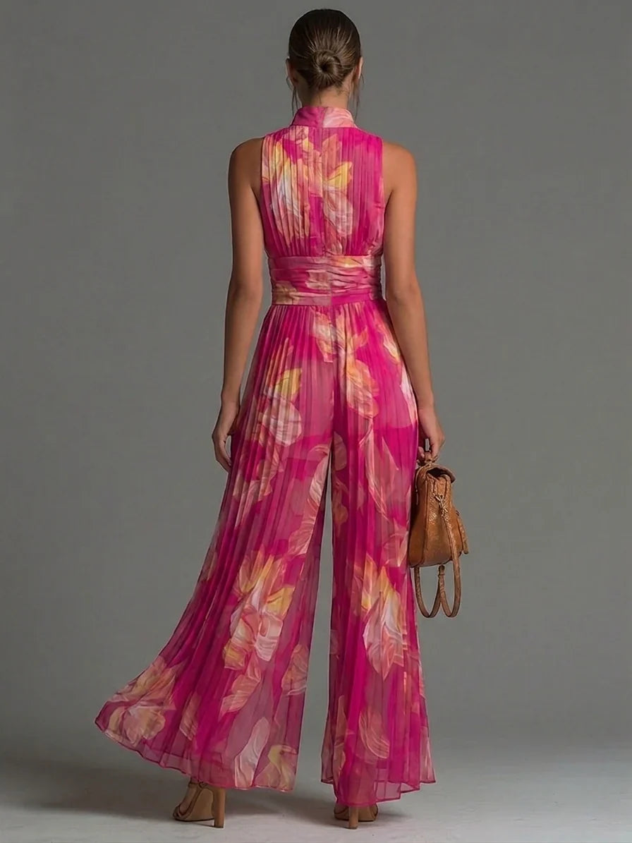 Zakira | Pleated Halter Neck Wide Leg Jumpsuit